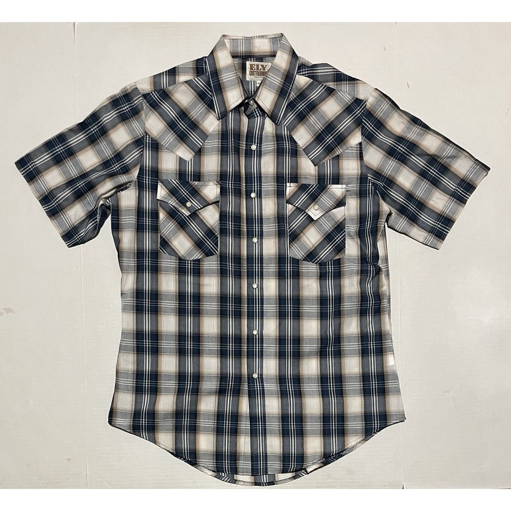 Ely Cattleman Mens Plaid Short Sleeve‎ Western Pearl Snap Cowboy Size Medium
